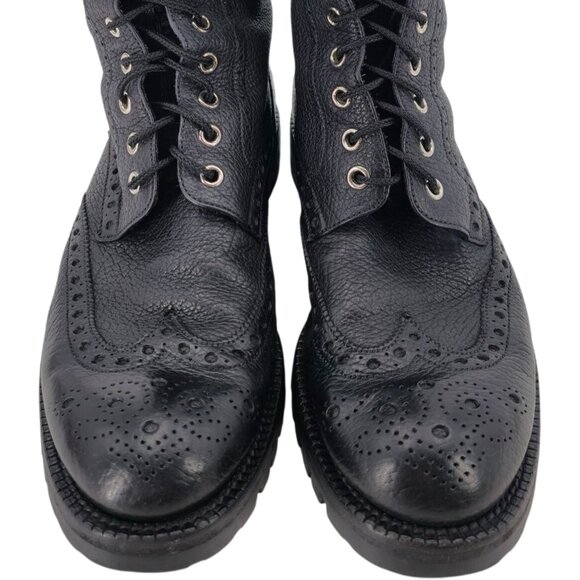 Bally of Switzerland Black Grain Leather Combat Boots Men 8 Wingtip Birbur Shoes - Picture 12 of 13